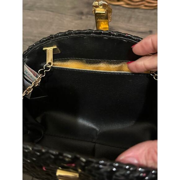 Accessory Lady Vanessa Black Wicker Coated Woven Chain Purse Clutch vintage - Picture 7 of 10